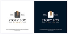 creative box story feather logo design