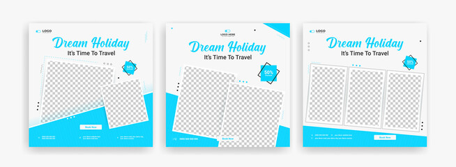 Wall Mural - traveling social media post banner template design, tour travel holiday tourism marketing social med