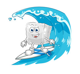 Canvas Print - sugar cube surfing character. cartoon mascot vector