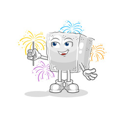 Canvas Print - sugar cube with fireworks mascot. cartoon vector