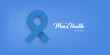 © zmiter - Mens health month concept horizontal banner design template with blue ribbon and text isolated on blue background. June is national mens health awareness month vector flyer or poster