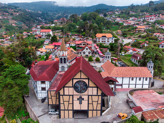 Wall Mural - Aerial view of the church located in the town of German origin called La Colonia Tovar in Venezuela