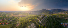 Panoramic Aerial View Of The Franciacorta Countryside, Lombardy, Italy
