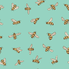 Canvas Print - bees vector seamless pattern