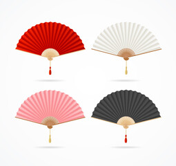 Wall Mural - Realistic Detailed 3d Color Asian Hand Fans Set. Vector