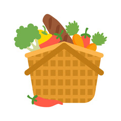 Sticker - Wicker and willow picnic basket. Vector illustration