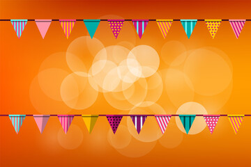 Poster - Party background with flags and white bokeh balls on orange background