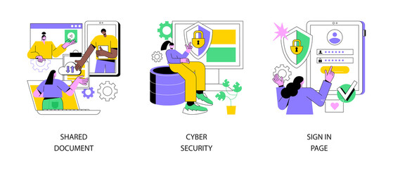 Fototapete - cloud service access abstract concept vector illustration set. shared document, cyber security, sign