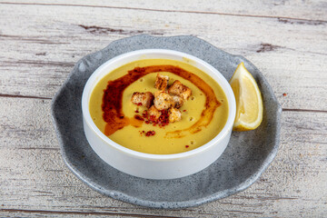 Wall Mural - Red lentil soup. Traditional Turkish cuisine dishes.