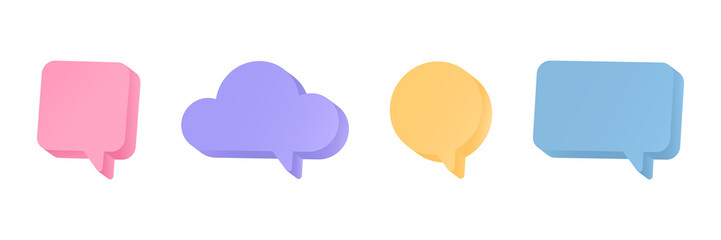 Aufkleber - Speech 3d bubble set. Color text box. Social media chat shape. Square and circle balloon. Dialog frame. Message tag. Speak icon. Cloud icon. Speak quite sign. Business concept. Vector illustration
