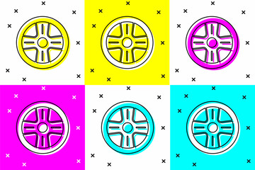 Poster - Set Alloy wheel for a car icon isolated on color background. Vector