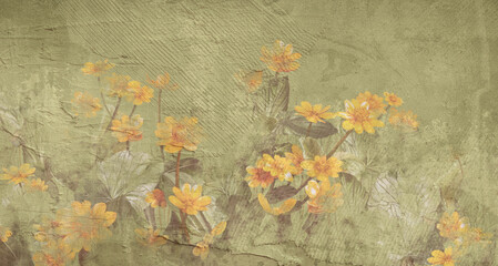 
Texture wall on which painted flowers are barely visible sweaty wall photo wallpaper in the interior