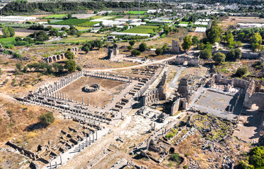 Wall Mural - Ruins of the ancient city. Perge. Turkey. Aerial photography