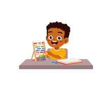 Little Kid Study Math And Feel Happy