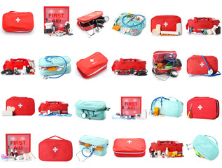 Wall Mural - Set of first aid kits isolated on white