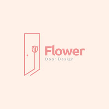 Door Open With Rose Flower Logo Design Vector Graphic Symbol Icon Illustration Creative Idea