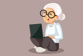 Senior Woman Using a Laptop Vector Cartoon Illustration