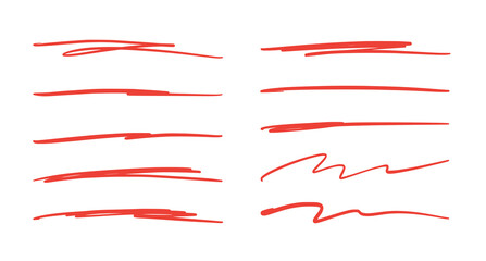 Red brush stroke underline. Marker pen highlight stroke. Vector swoosh brush underline set for accent, marker emphasis element.