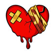 Broken heart clipart, Drip Blood , Heart injury with adhesive elastic medical plasters and bandage,