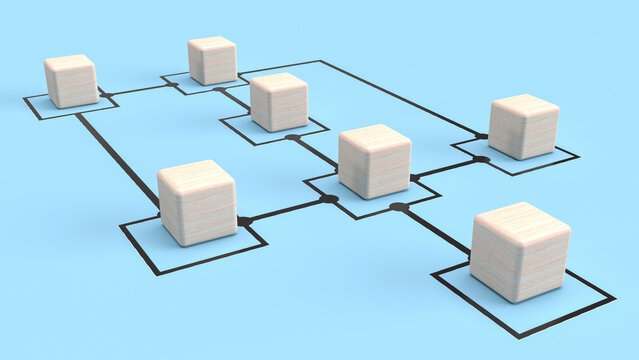 The wood cubes on chart blue background for business concept 3d rendering