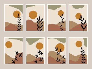 Poster - Creative minimalist hands painted Abstract art background with watercolor stains and Hand Drawn doodle Scribbles of flower plants. Designs for wall decorations, postcards, posters or brochures