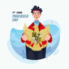 Wall Mural - Flat design of a man with Garuda emblem for Indonesian Pancasila day