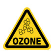 Ozone in use, warning yellow triangle sign with symbol and text