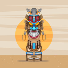 Astec Tiki Mask Bar Vintage Colorful Metal Sign
