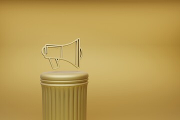 Fototapete - Beautiful abstract illustrations golden Shout Megaphone music symbol icons on a golden column and wonderful background. 3d rendering illustration. Background pattern for design.