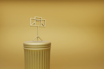Poster - Beautiful abstract illustrations golden Music Stand music symbol icons on a golden column and wonderful background. 3d rendering illustration. Background pattern for design.