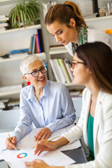 Group of successful business women working together in office. Business people meeting concept.