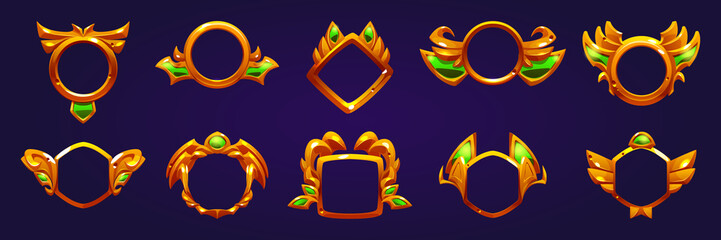 Poster - golden avatar frames, game winner award badges isolated on background. vector cartoon set of empty a