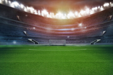 Wall Mural - textured soccer game field - View of the soccer goal from midfield.