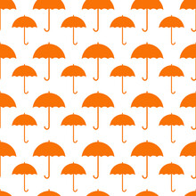 Orange Umbrellas Seamless Pattern With White Background.