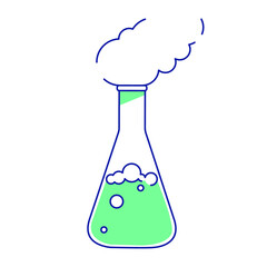 Poster - Lab flask with evaporating substance semi flat color vector element. Full sized object on white. Chemical reaction simple cartoon style illustration for web graphic design and animation