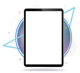 Poster - Tablet Computer Vector Mockup Illustration With Geometric Abstract Background. 
