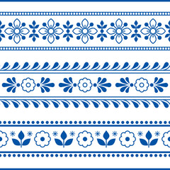Poster - Scandinavian floral textile or fabric print vector seamless pattern with flowers, Nordic folk art retro style ornament
