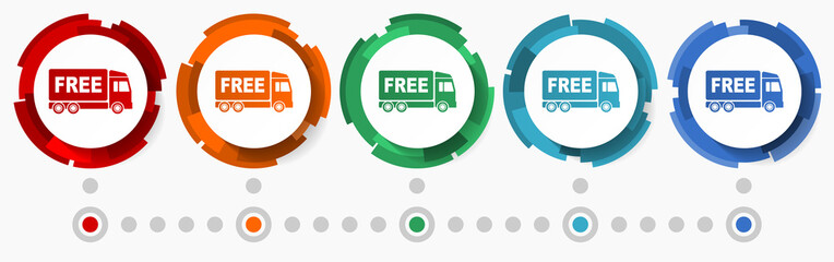 Poster - Truck, free delivery concept vector icon set, modern design abstract web buttons in 5 color options, infographic template