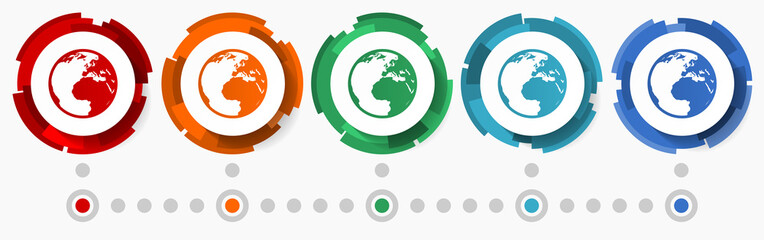 Poster - Globe, earth, world concept vector icon set, modern design abstract web buttons in 5 color options, infographic template