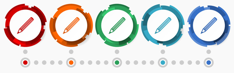 Fototapete - Pencil, draw concept vector icon set, modern design abstract web buttons i n 5 color options, infographic template