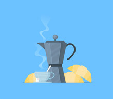 Italian Coffee Maker And Cup Flat Icon Flat Vector Illustration