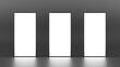 Three rectangle lightboxe stands on dark background. 3D illustration