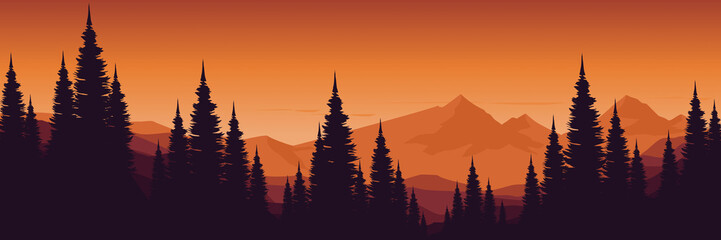 Wall Mural - mountain landscape scenery flat design vector illustration good for wallpaper, banner, background, backdrop, adventure design, tourism, and design template