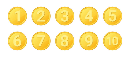 set of gold coin number, vector number coin, gold medal number 