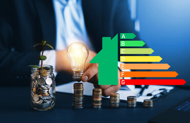 energy efficiency concept with energy rating chart diagram. energy efficiency rating. ecological hou