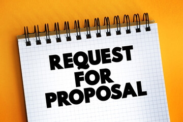 Poster - request for proposal text on notepad, concept background.