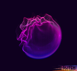 Poster - abstract vector colorful mesh on dark background. futuristic style card. corrupted point sphere