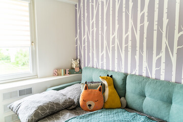 Photo of beautiful modern child room. Interior in scandinavian style.