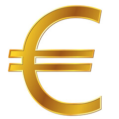Wall Mural - European Union Euro EUR currency gold sign front view isolated on white background. Currency by the European Central Bank.