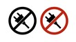 Electric Plug Forbidden Sign. Vector isolated flat editable illustration of icon